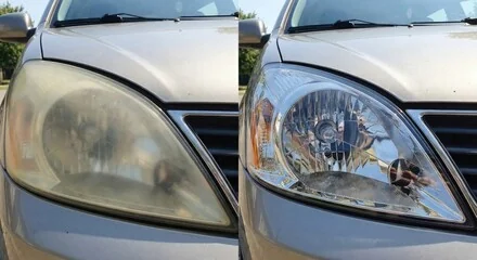 Before and after headlight restoration