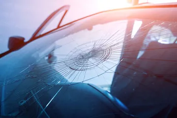Cracked windshield glass